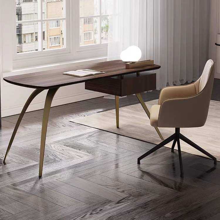 意式极简现代家用设计师电脑桌实木北欧书桌写字桌卧室办公桌子