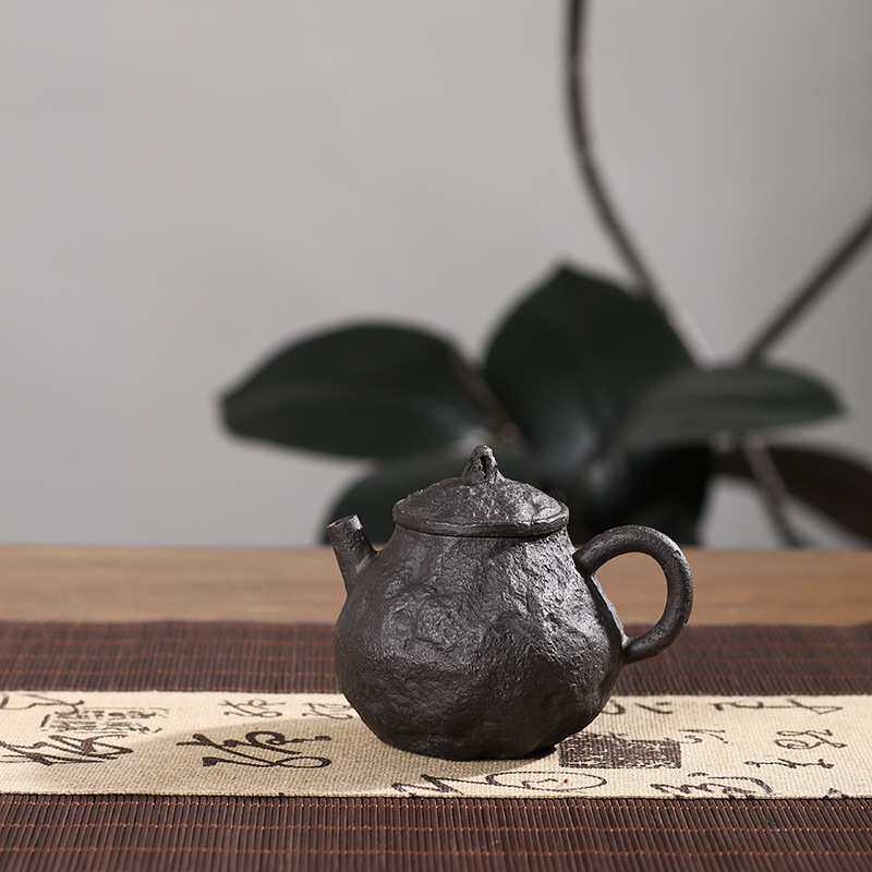 潮州乌金原矿柴烧纯手工收捏小容量柚皮梨壶家用功夫工夫小茶壶