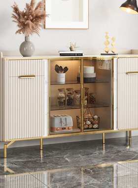 Tal意式轻奢岩板简约奶油风餐边柜一体靠墙多功能客厅柜高档厨房