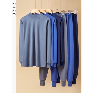 老年人秋衣秋裤男士全棉宽松大码爸爸中领棉毛衫套装老式棉秋衣