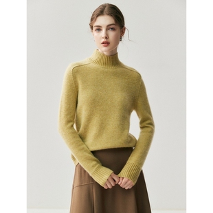 马鞍肩净面羊毛款款毛衣新百搭山羊绒半高领气质秋冬套头衫女士厚