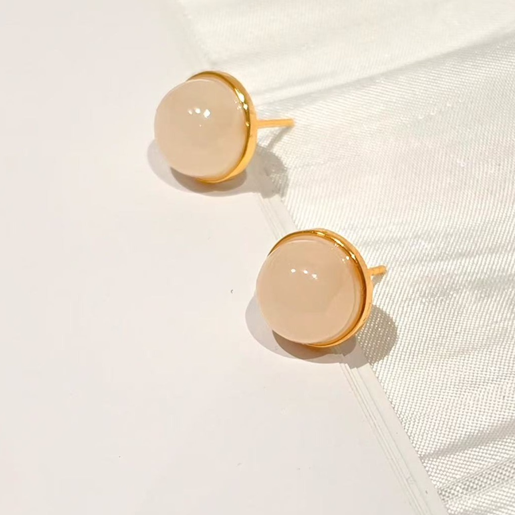 小晶灵bibi白玉镶嵌耳钉女新款小众高级感耳饰简约百搭温柔风耳环