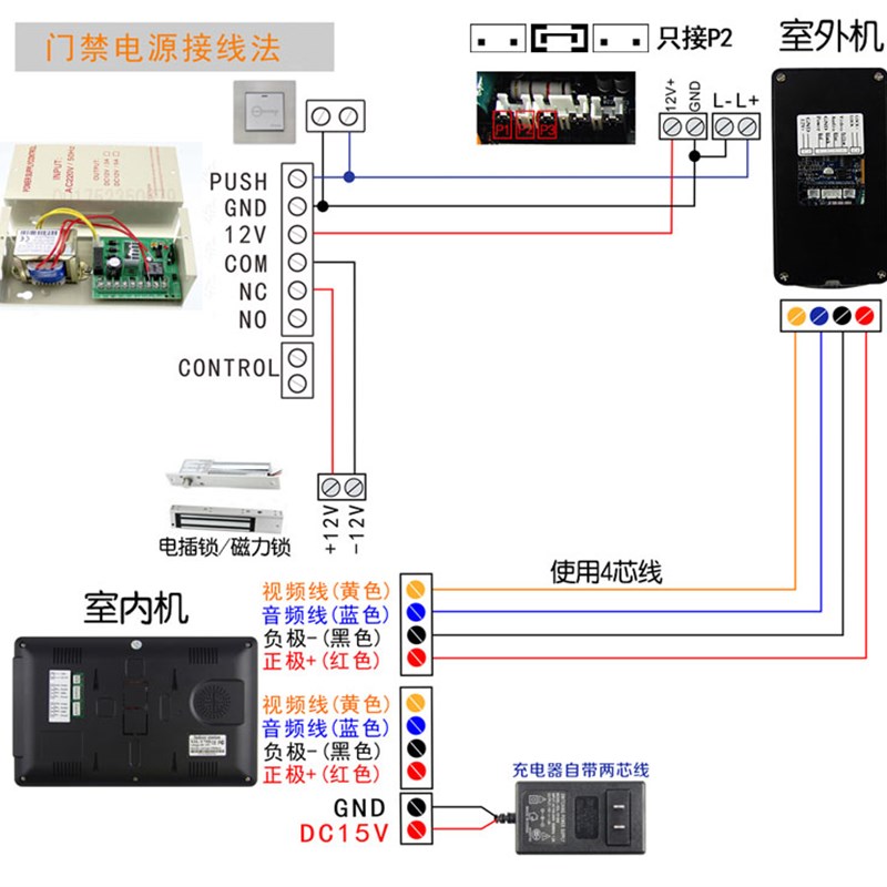 指纹可视密码门禁刷卡对讲门铃家用高清有线别墅视频可视对讲门禁