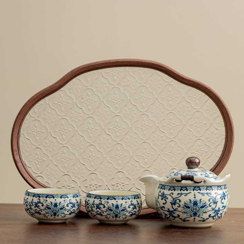 中式汝窑青花有福一壶二杯便携旅行茶具陶瓷泡茶器茶壶茶杯带茶盘,鲜花速递/花卉仿真/绿植园艺,其它园艺用品,淘宝优惠券,粉丝福利购,淘宝优惠卷