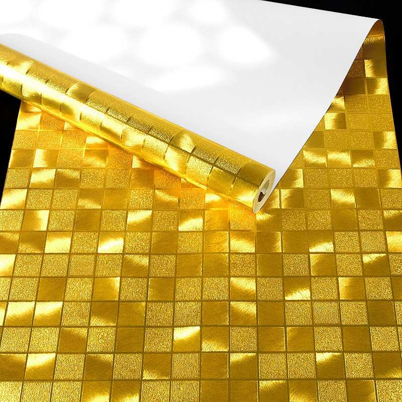 金色金箔墙纸 格子屋顶吊顶天花板马赛克3d立体发光反光KTV壁纸