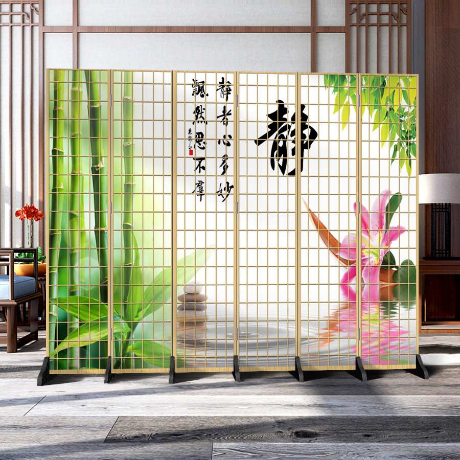 日式仿格子墙客厅卧室现代简约时尚折屏折叠双面办公主播背景装饰