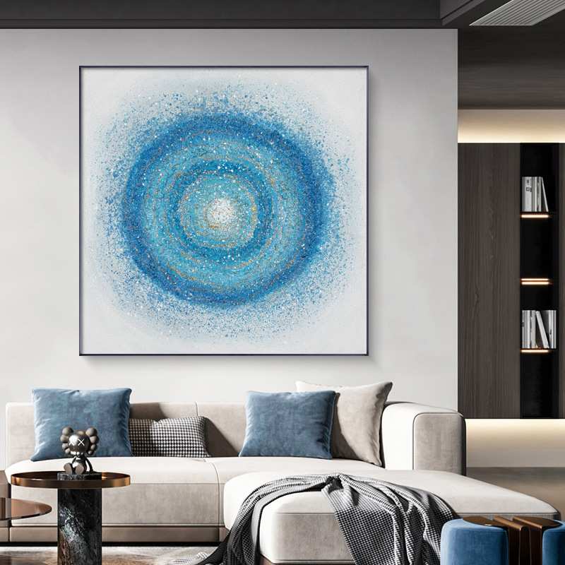 蓝色水晶肌理抽象金箔纯手绘油画轻奢玄关客厅装饰画挂画支持
