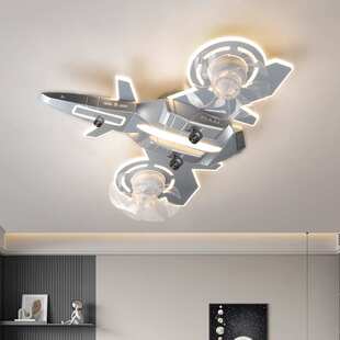 儿童房灯飞机灯智能吸顶灯男孩卧室战斗机模型可360度摇头风扇灯