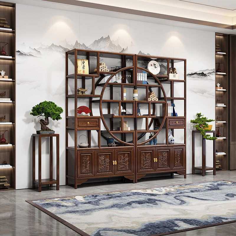 实木博古架办公室茶室置物架新中式客厅屏风玄关展示柜多宝阁国风