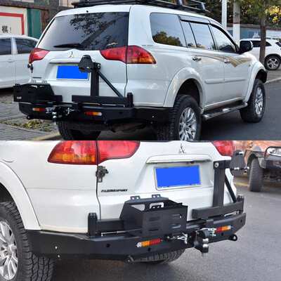 适用2011-2014 PAJERO sport劲畅后杠BULL BAR带备胎架油桶架带灯
