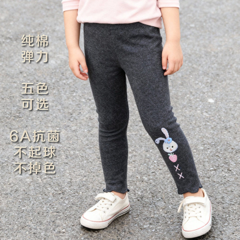 25秋季女童打底裤卡通小兔子印花跨境童装95棉高弹力磨毛童裤