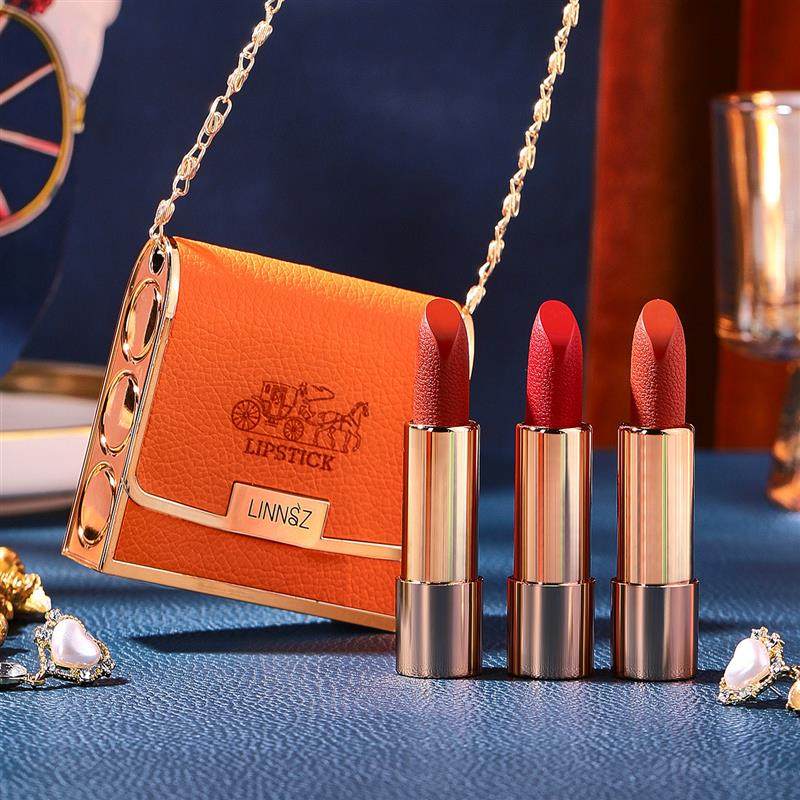 橙人之美丝雾柔光三色口红哑光雾面滋润不掉色包包口红套盒