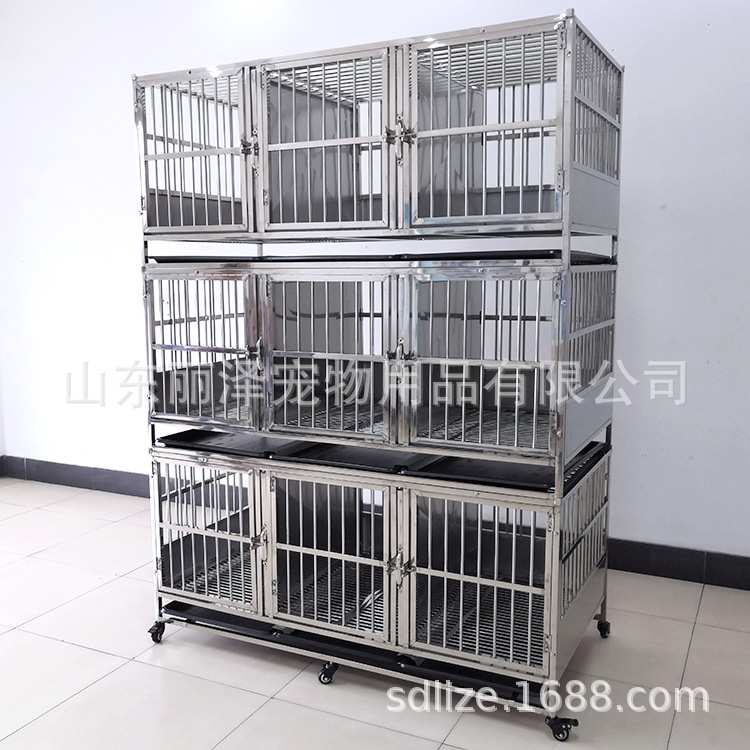 丽泽不锈钢三层9门折叠笼宠物笼厂家供货可订做一件代发可折叠