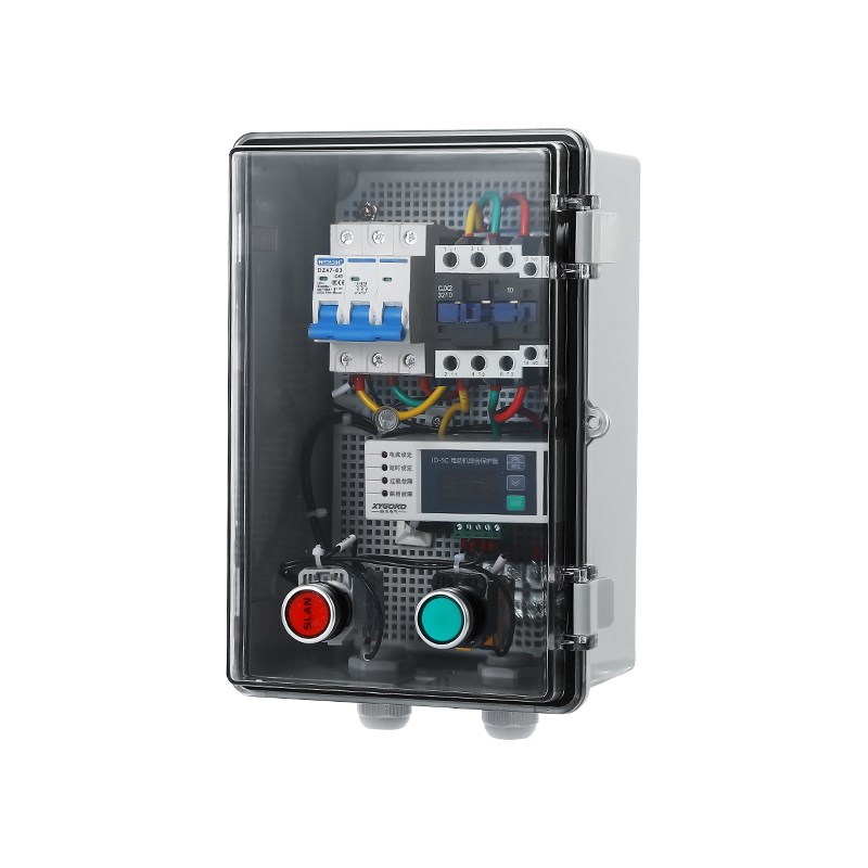 JD-5智能数显电动机控制箱防水透明风机水泵三相堵转缺相保护开关