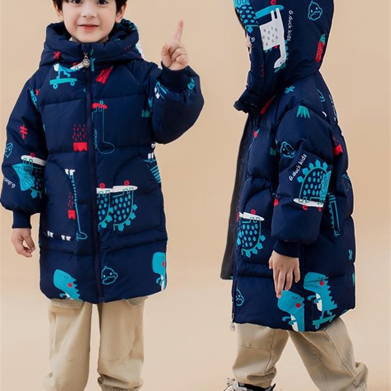 小黄鸭中大童儿童羽绒服2025新款男童连帽中长款女童冬季加厚外套