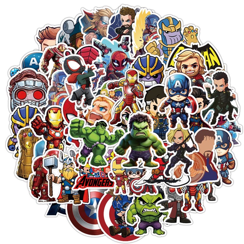 50张Q版漫威复仇者联盟蜘蛛侠绿巨人钢铁侠英雄立体贴纸装饰笔记