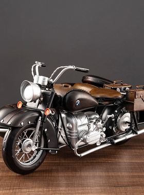 复古怀旧摆件挎斗三轮摩托车模型文艺家居客厅玄关摆设橱窗装饰