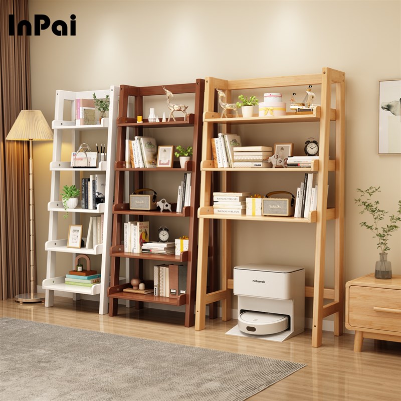扫地机器人置物架实木书架梯形架子多层收纳架客厅储物架落地家用