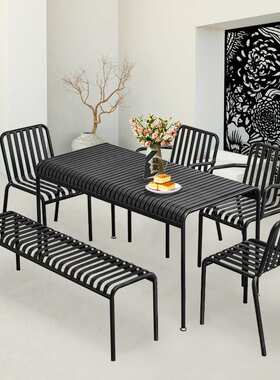 阳台户外铁艺桌椅咖啡厅奶茶店室外防水防晒休闲绿色长方形外摆桌