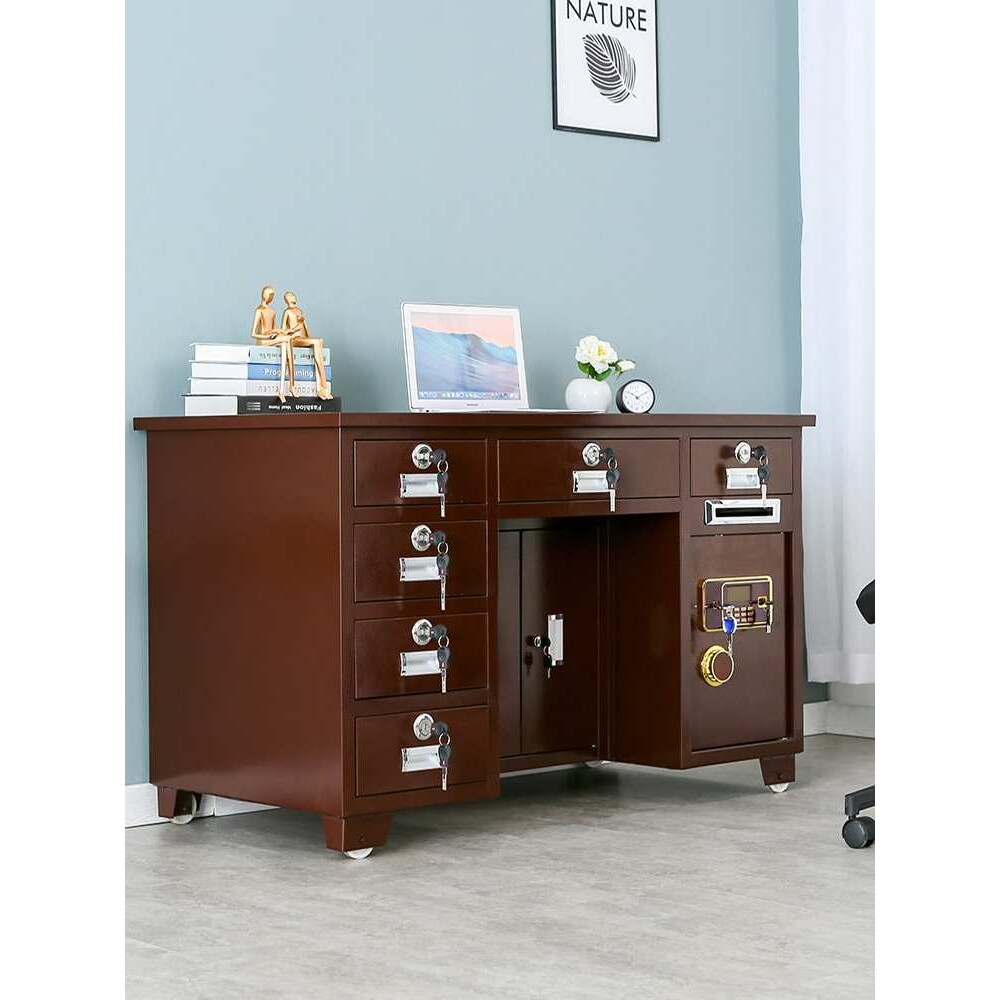 全钢保险柜财务桌子家用保险箱指纹密码抽屉带投币带保险柜办公桌