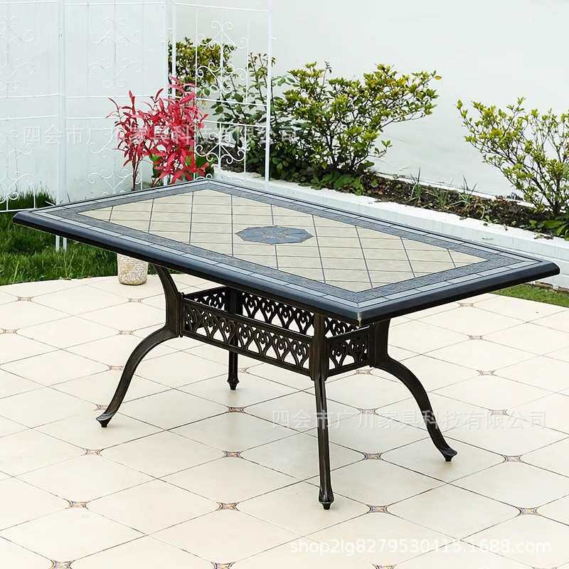 户外瓷砖铸铝长桌椅庭院露天室外摆欧式铁艺别墅花园休闲户外耐候