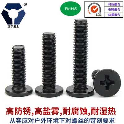 CM2x4→2x12黑色防锈扁平头螺丝钉304不锈钢耐腐蚀高盐雾达克罗