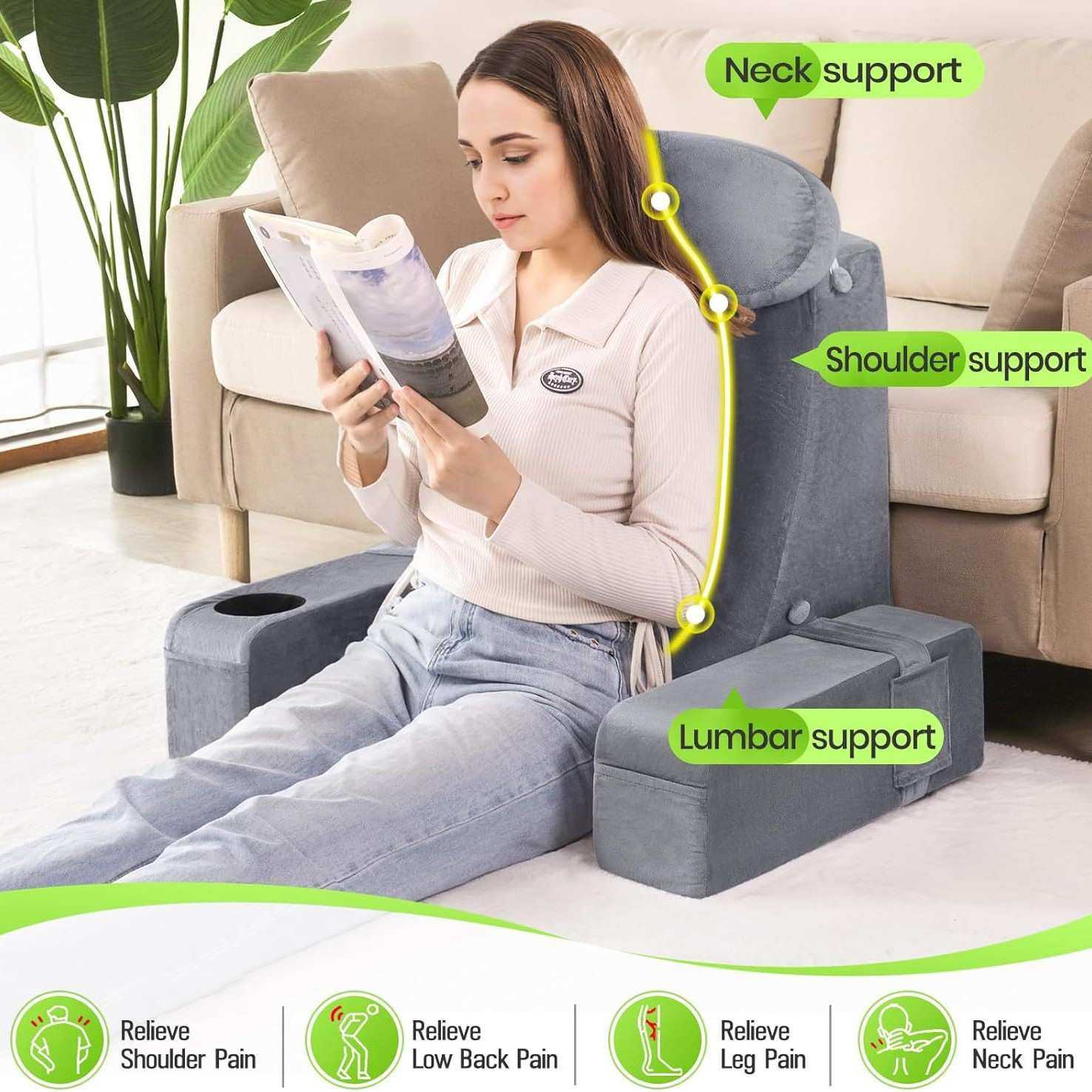 带可拆卸扶手内置杯成人阅读靠垫A24贴合人体曲线床头靠背枕