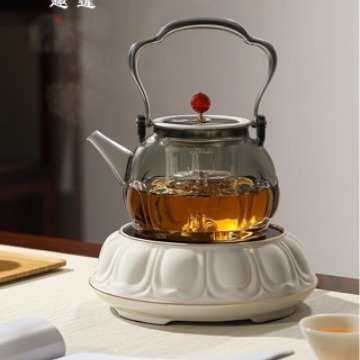 三缘堂电陶炉耐热玻璃煮茶壶莲花陶瓷煮茶炉家用泡茶烧水炉煮茶器