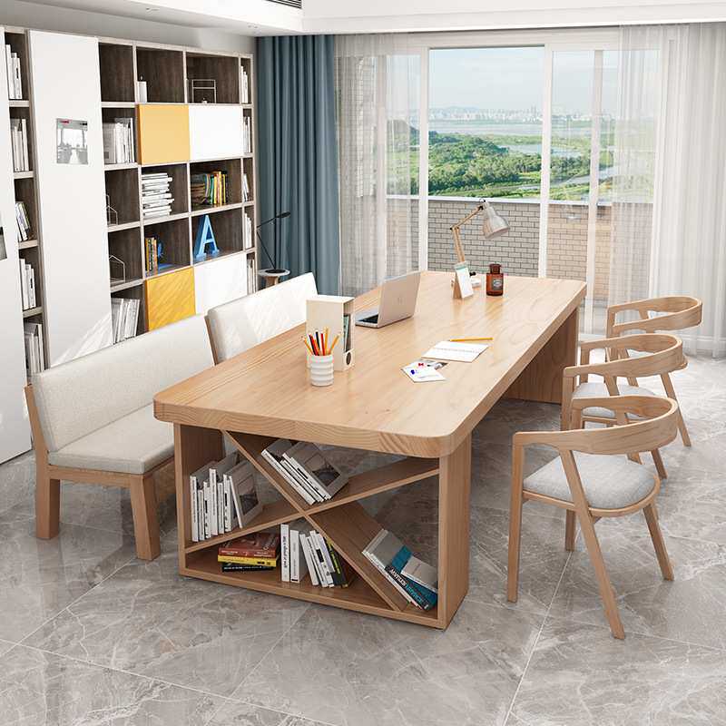 新款北欧客厅木质书桌家用长方形圆角大板桌学习桌办公室会议桌