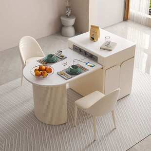 岛台餐桌一体家用可伸缩轻奢岩板高级现代简约奶油风导台加饭桌