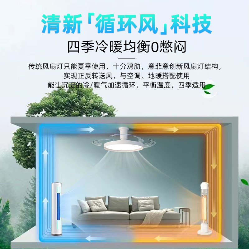 意菲意银风护眼隐形风扇灯2024新款家用客厅餐厅卧室电扇吊灯