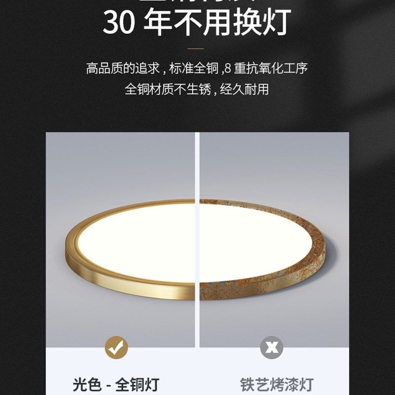 2023新款超薄全铜吸顶灯led超亮防蚊虫防潮三色遥控阳台卧室灯具