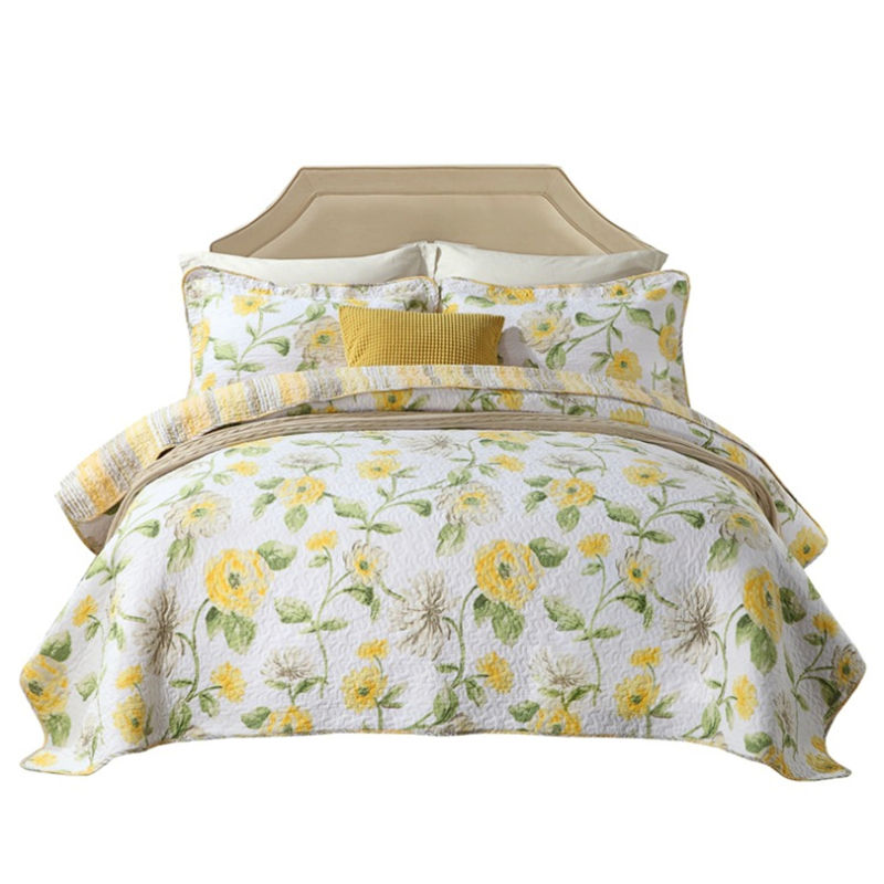 美式纯棉绗缝床盖三件套双人空调被夏被欧式全棉夹棉加厚床单床罩