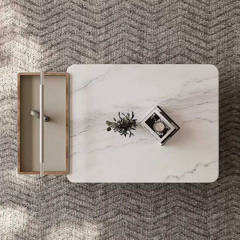 意式极简轻奢小户型岩板马鞍茶几微晶石现代简约高级方形茶几组合