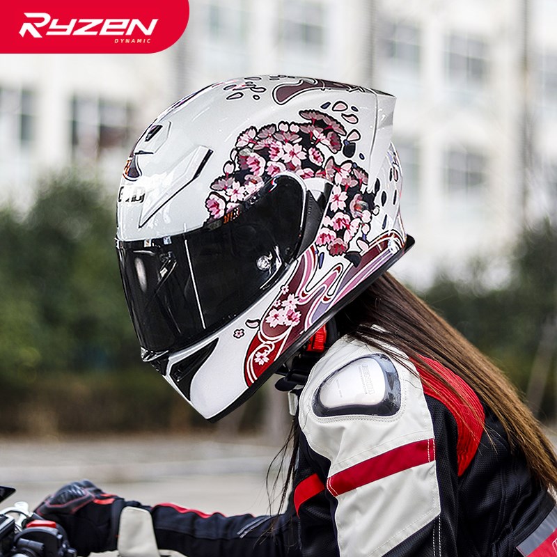RSV摩托车头盔全盔男女3c双镜片防雾骑行机车赛防摔四季通用樱花