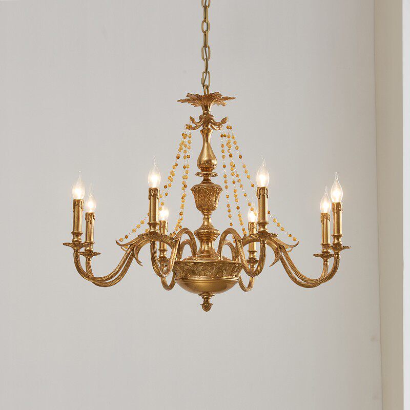 法式轻奢全铜吊灯别墅奢华客厅灯餐厅灯卧室书房灯具欧式纯铜吊灯