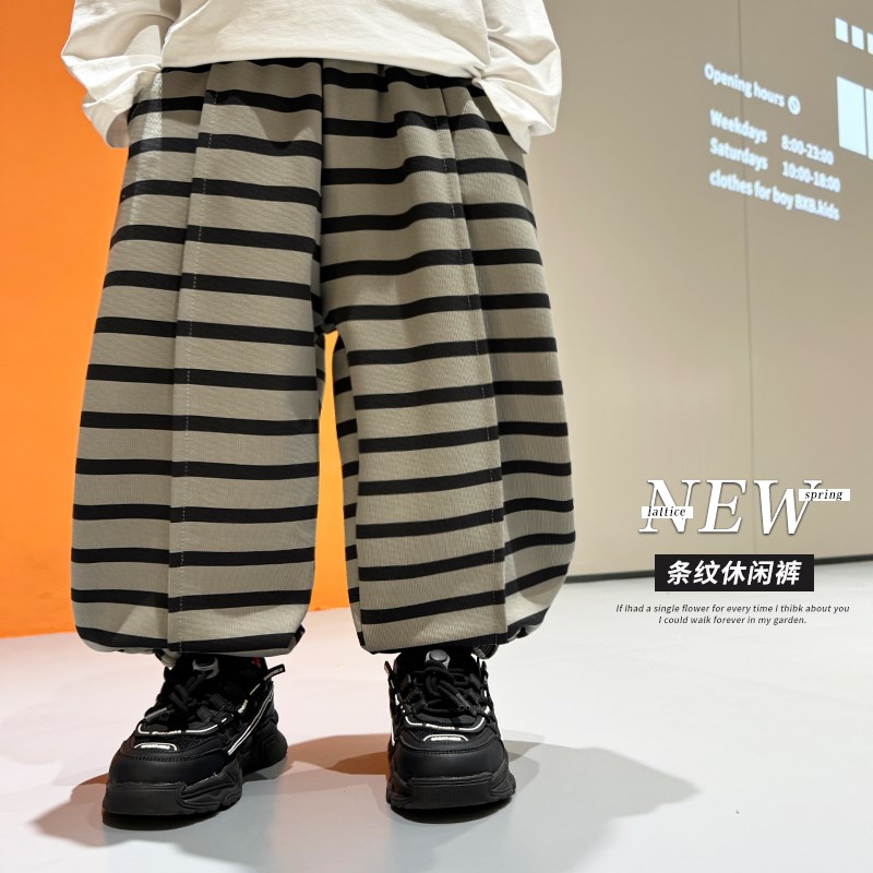 男童休闲长裤春款2025新款儿童洋气条纹百搭灯笼裤宝宝时髦宽松裤图片