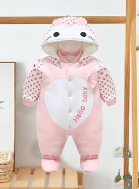 婴儿连脚棉衣加厚秋冬装连体衣外出套装抱衣新生宝宝外套包脚哈衣