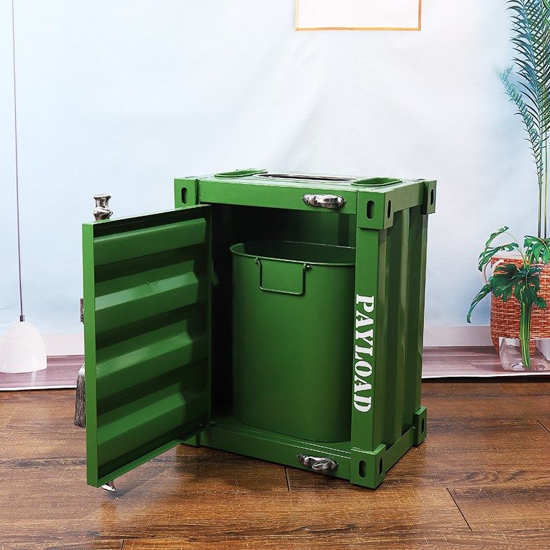 复古铁艺工业集装箱垃圾桶创意餐厅个性收纳箱酒吧装饰品摆件