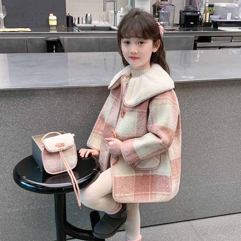 女童秋冬外套2024新款儿童中长款加厚毛呢大衣冬装女孩呢子风衣