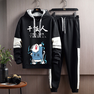 春秋冬季休闲运动服套装男生韩版潮流学生青少年加绒加厚连帽卫衣