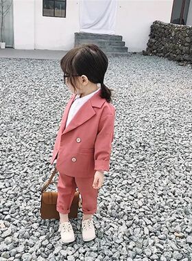 女童套装2022春秋季新款儿童时尚韩版西装套装宝宝洋气女孩两件套
