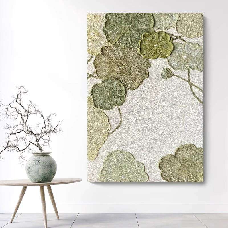 荷气生财手绘油画高级感肌理挂画客厅玄关抽象荷叶中式莲蓬装饰画