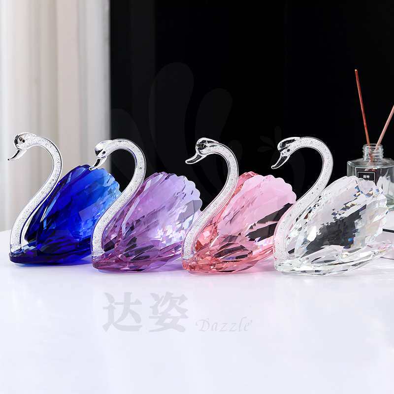 水晶玻璃工艺品天鹅客厅装饰品摆件创意玄关电视柜酒柜橱窗家居结
