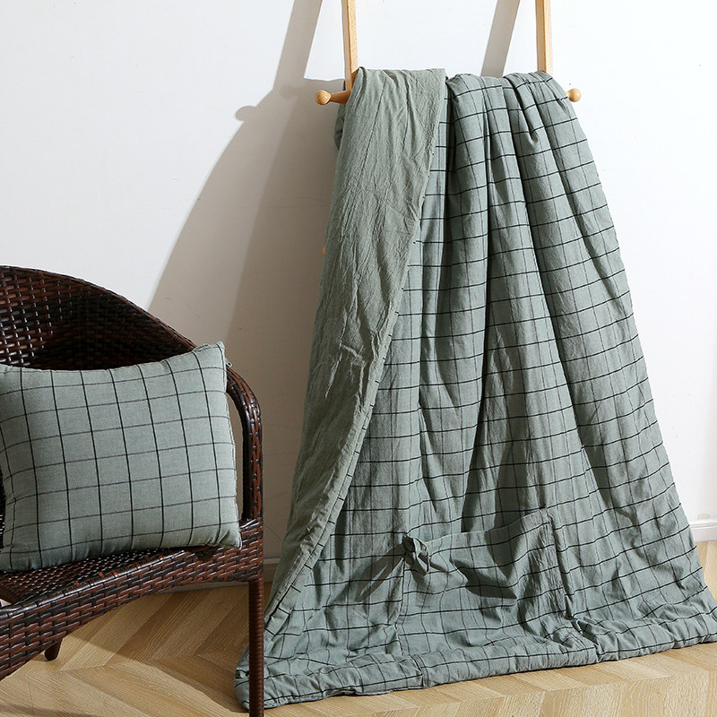 抱枕被全棉色织水洗棉家用汽车露营薄被子日式纯棉小格子空调被