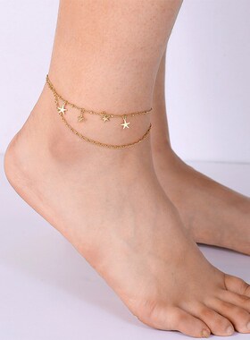 A0014 欧美跨境饰品海星流苏链条简约设计百搭脚链女黄铜镀金脚饰