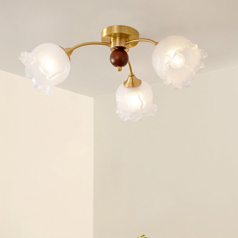 中古风吸顶灯法式全铜卧室书房主灯温馨浪漫铃兰花朵女孩房LED灯