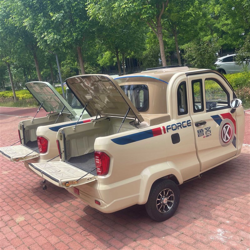 电动三轮车皮卡双排座油电两用拉货载人锂电手把式全封闭篷车国标
