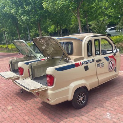电动三轮车皮卡双排座油电两用拉货载人锂电手把式全封闭篷车国标