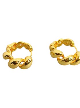 青岛新款简约双条螺旋编织耳环女黄铜电镀18K真金时尚小巧耳饰潮